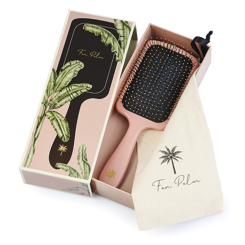 Fan Palm hårbørste, Bloom paddle wet brush - Large Rose m/glitter