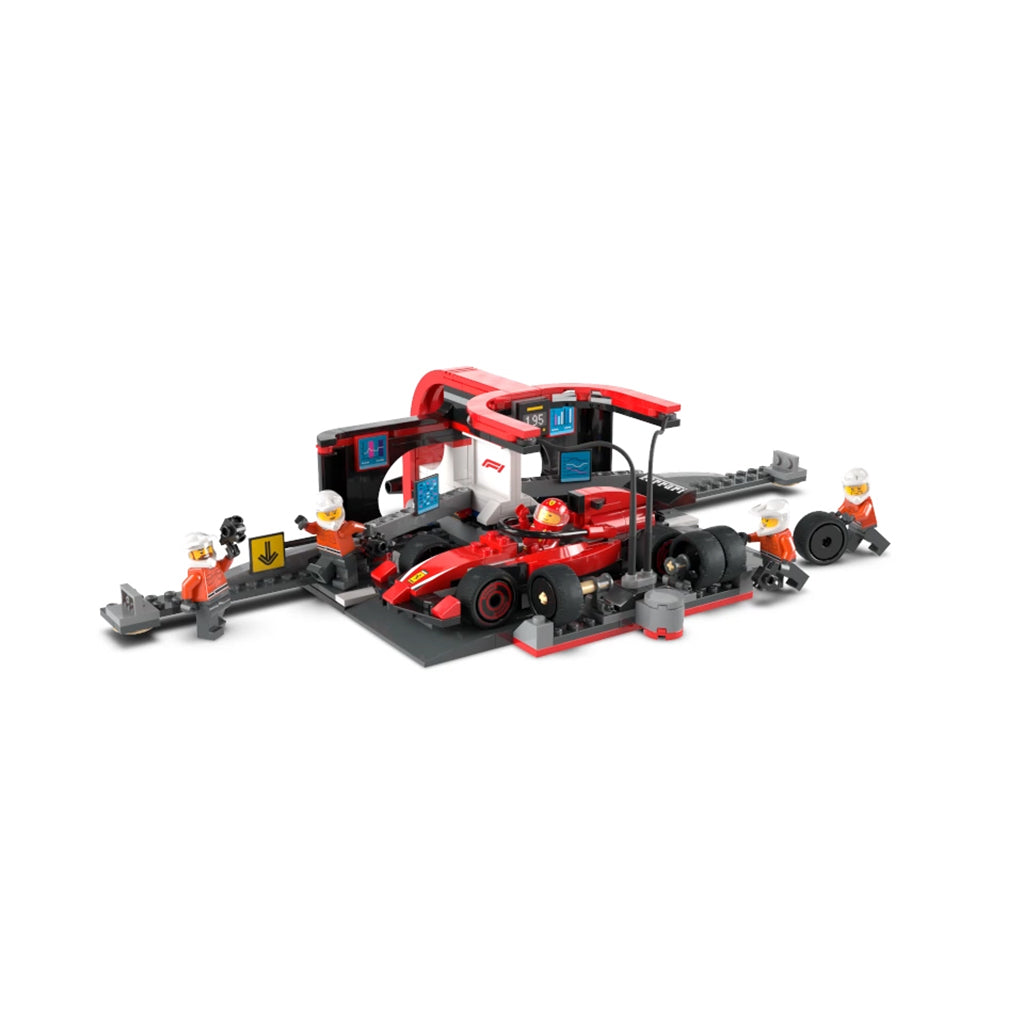 LEGO® City Prosjekt Alicia 2025, F1®-pitstop og pitcrew med Ferrari-bil