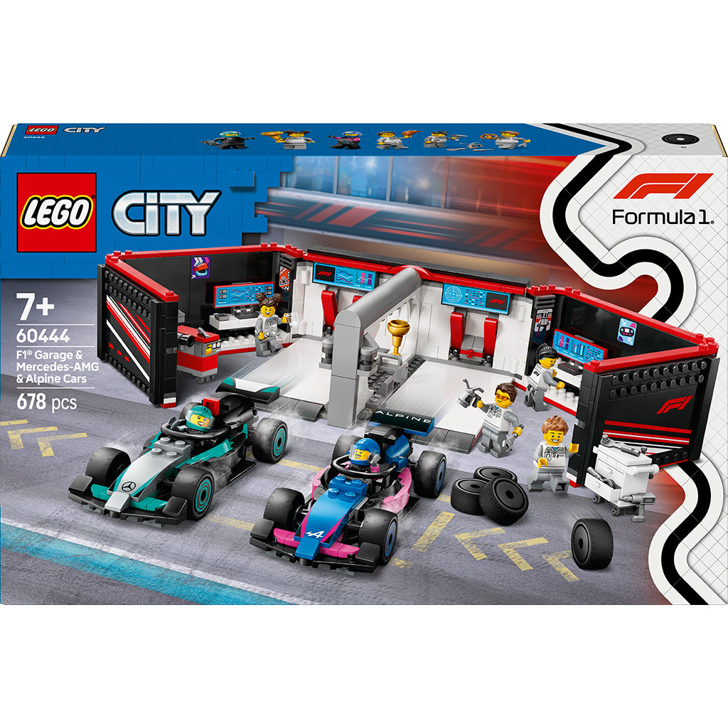 LEGO® City Prosjekt Alicia 2025, F1®-garasje: Mercedes-AMG og Alpine-biler