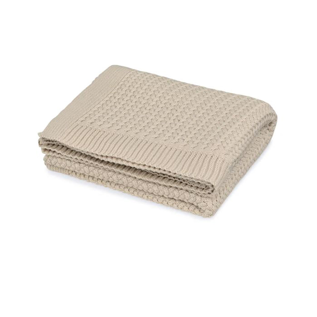 Cam Cam Harper baby striktæppe i latte farve, folder