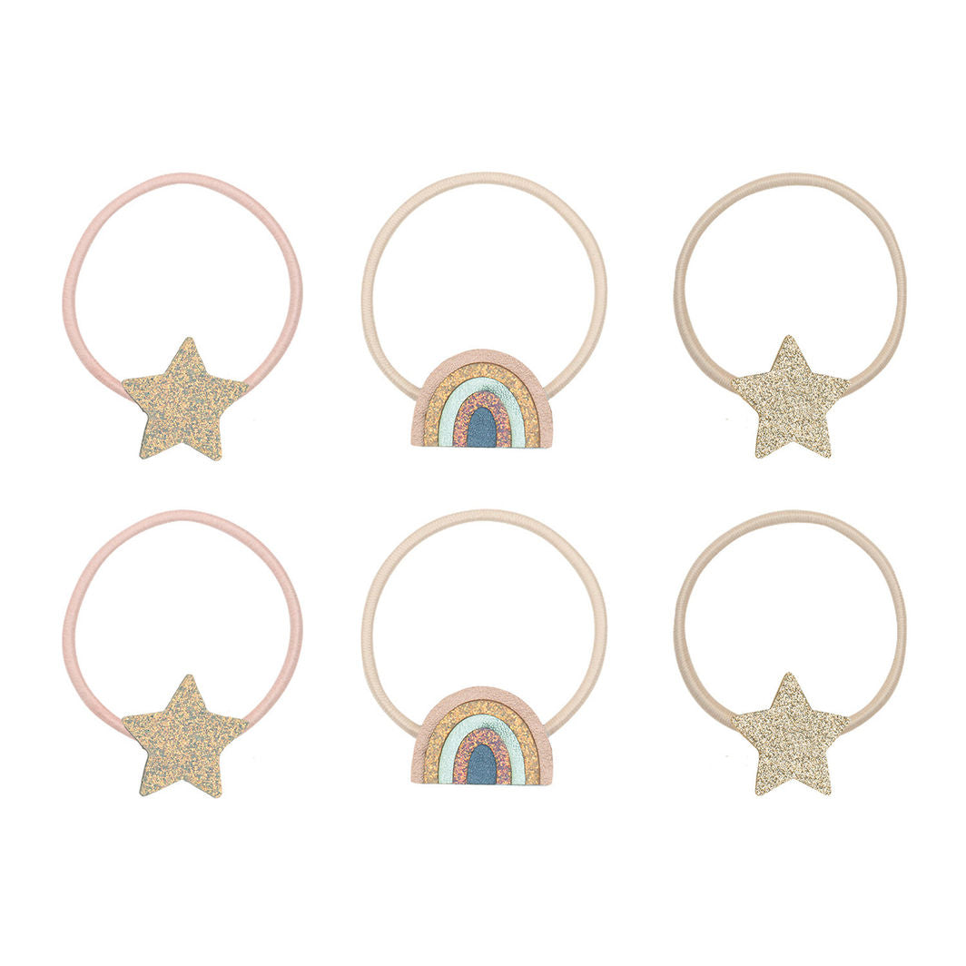 Mimi & Lula Hårpynt, 6 hårelastikker - Rainbow & Star Celeste
