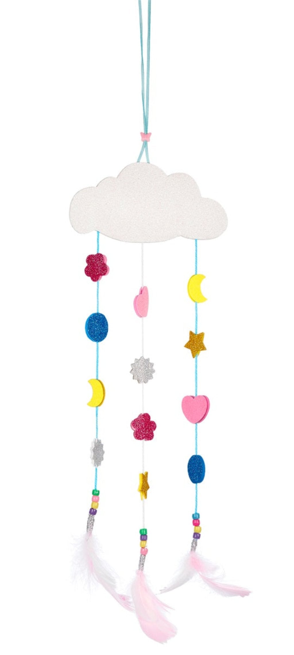 Souza lav-selv dream catcher med sky, fjer og mange farvede perler