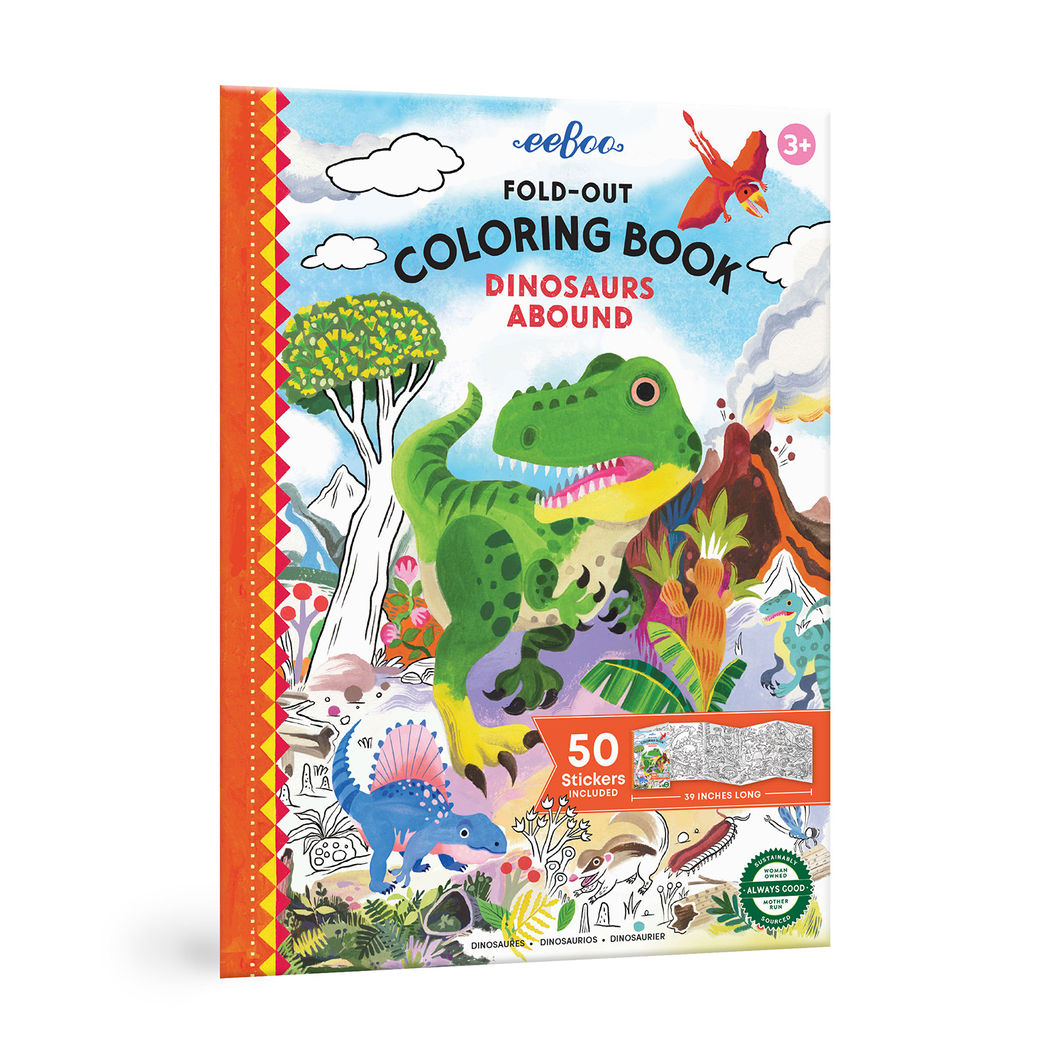eeBoo Fold-ud malebog for børn med dinosaurer på forsiden