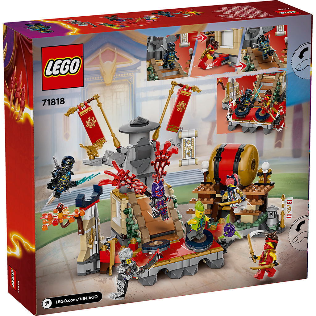 LEGO Ninjago Turnerings-kamparena sæt i kasse vist skråt fra siden