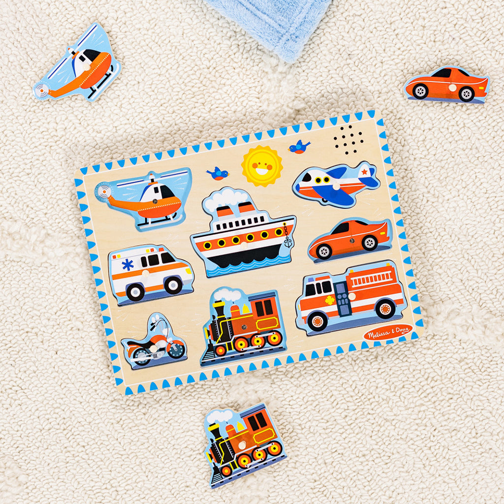 Melissa & Doug Knottpuslespill med lyd, Kjøretøy – 8 brikker