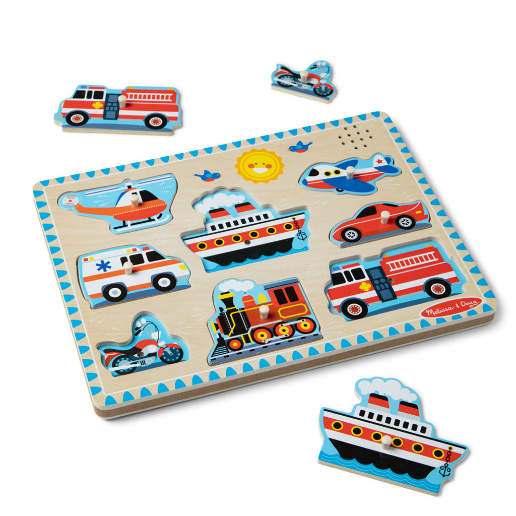 Melissa & Doug knoppuslespil med lyde, køretøjer, 8 brikker