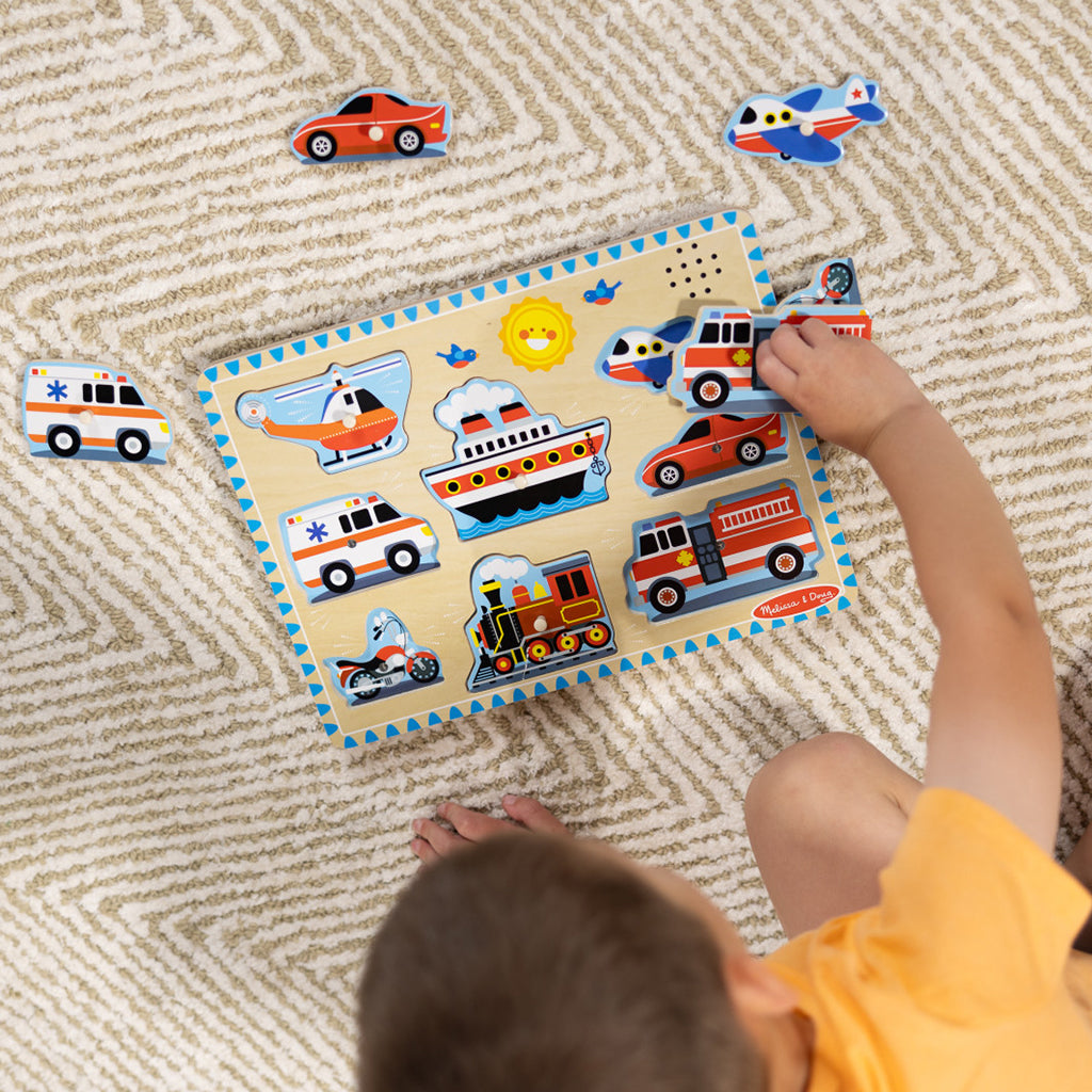 Melissa & Doug Knottpuslespill med lyd, Kjøretøy – 8 brikker