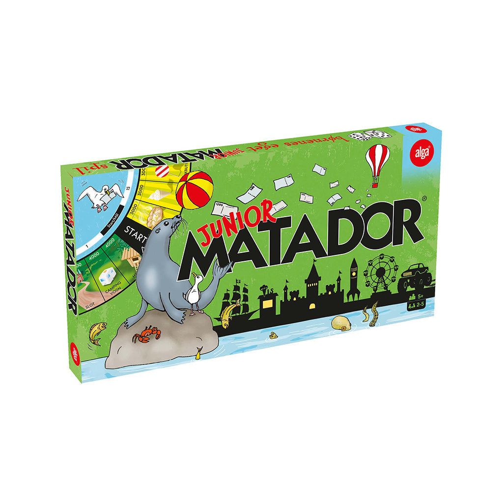 Junior Matador brætspil i æske med et billede af spillets layout