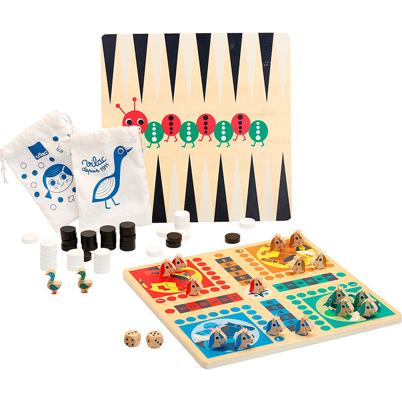 Vilac spill i tre, eske med 4 spill