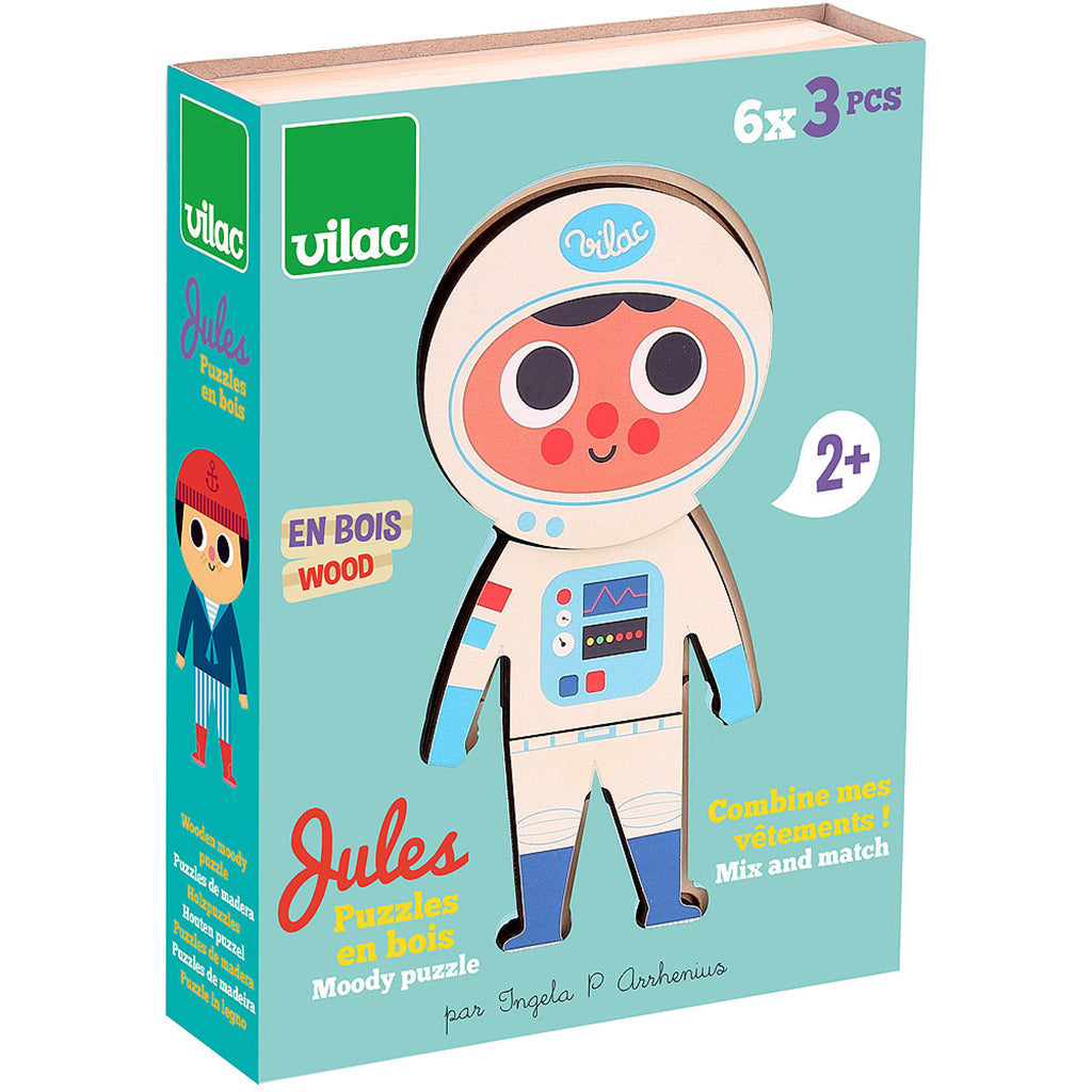 Vilac puslespil Jules i træ, 6 x 3 brikker, Ingela P Arrhenius