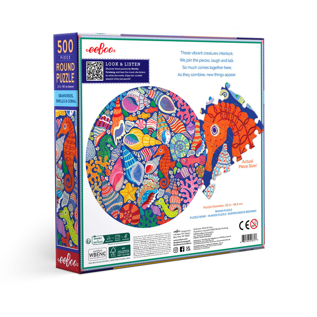 eeBoo Rundt puslespill 500 brikker, Seahorses Shells & Coral
