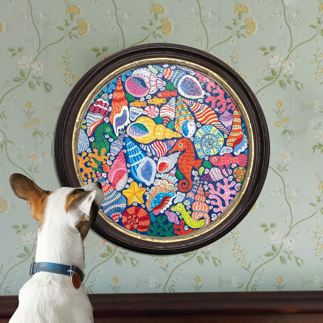 eeBoo - Rundt puslespill 500 biter - Seahorses Shells & Coral