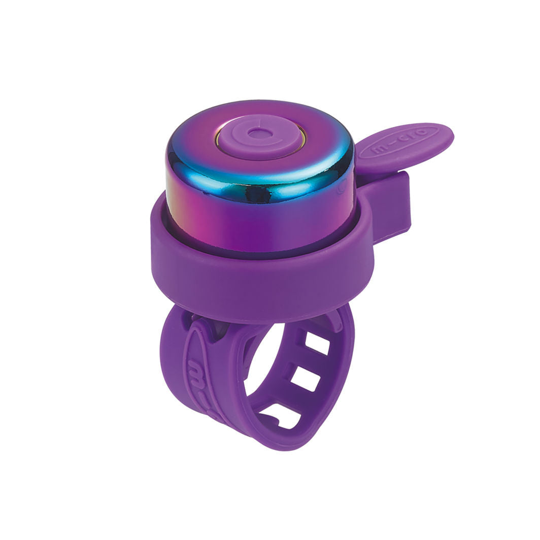 Micro Ringeklokke Neochrome Purple med fleksibel silikonerem til løbehjul og cykel
