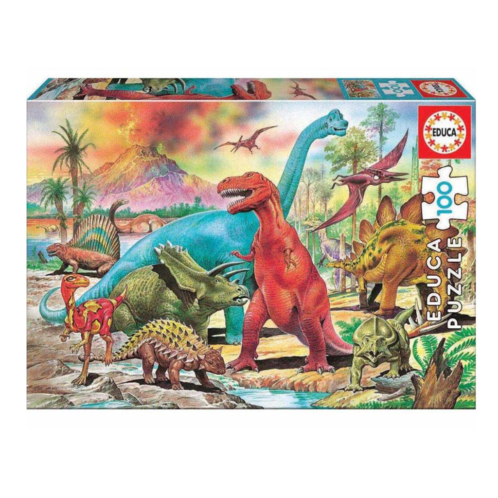 Educa puslespil med dinosaurer, 100 brikker, farverigt motiv