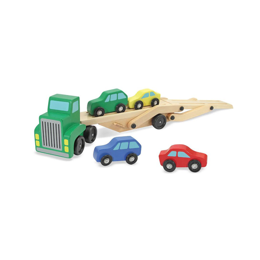 Melissa & Doug Legetøjsbiler i træ, Biltransporter m 4 biler