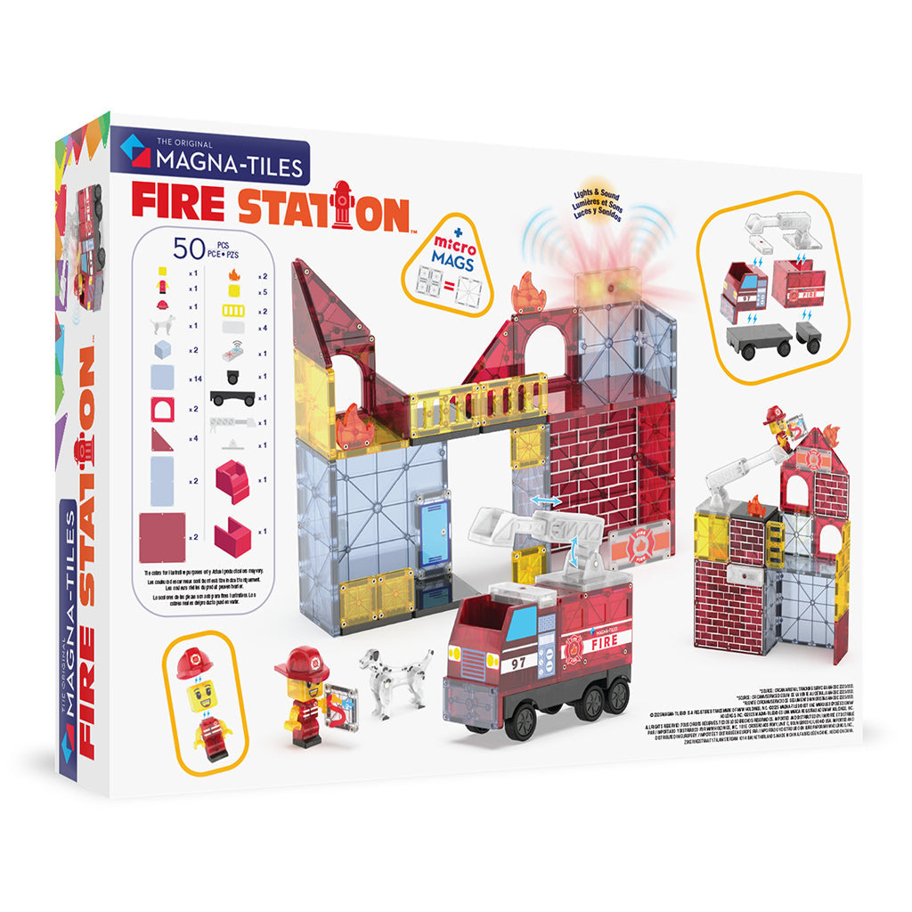 Magna-Tiles Magnetisk byggesett, Brannstasjon med lys og lyd - 50 deler