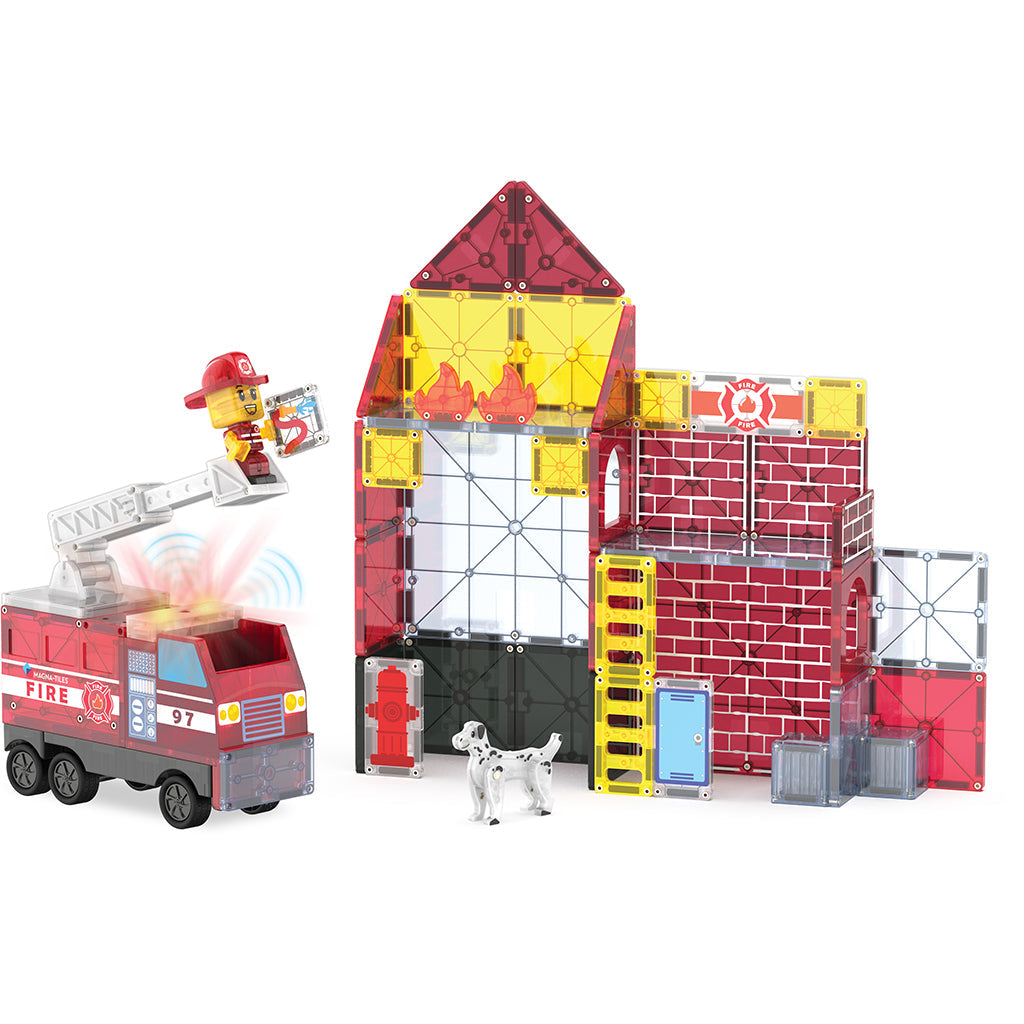 Magna-Tiles Magnetisk byggesett, Brannstasjon med lys og lyd - 50 deler