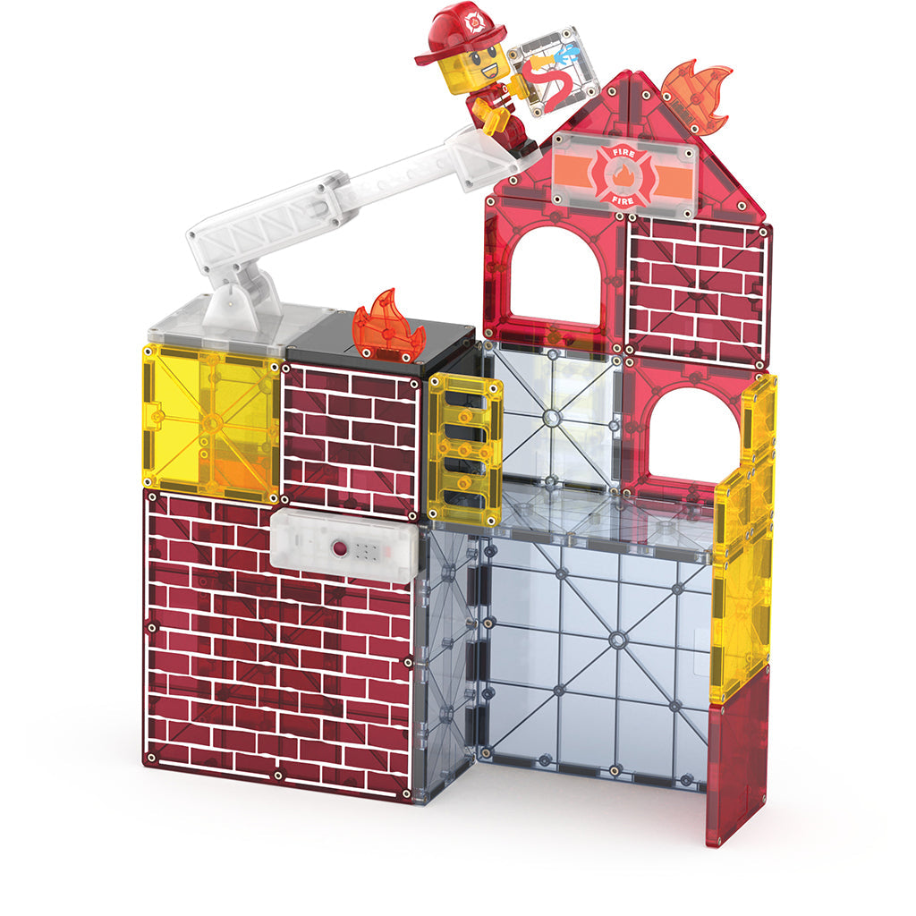 Magna-Tiles Magnetisk byggesett, Brannstasjon med lys og lyd - 50 deler