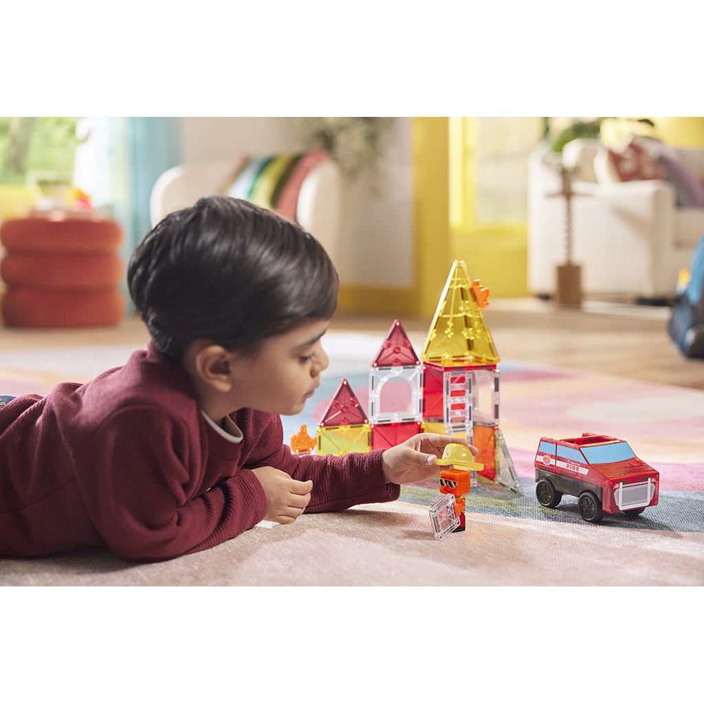 Magna-Tiles Magnetisk byggesett, Brann- og redningsstasjon - 27 deler