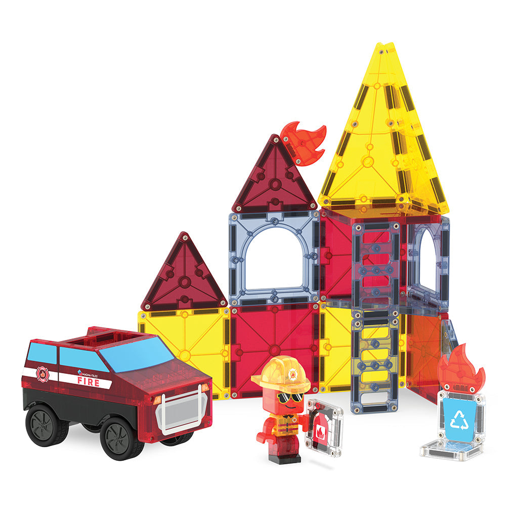 Magna-Tiles Magnetisk byggesett, Brann- og redningsstasjon - 27 deler