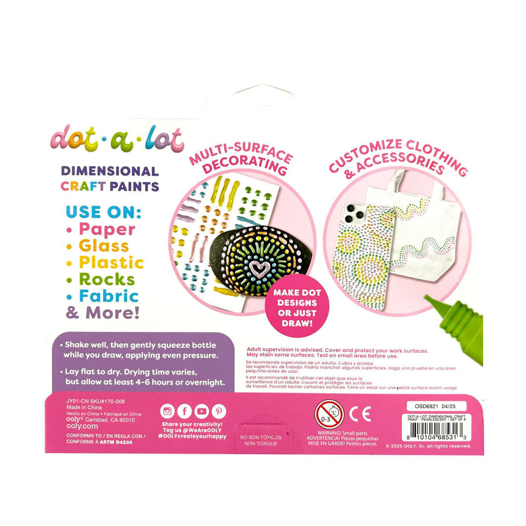 Ooly 3D effekt prikkmaling 8 stk, Dot-a-Lot Pearlescent