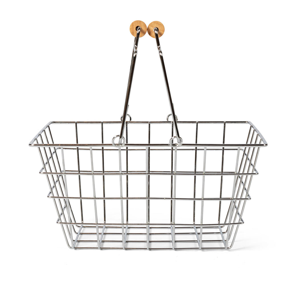 Mamamemo handlekurv i metall med trehåndtak