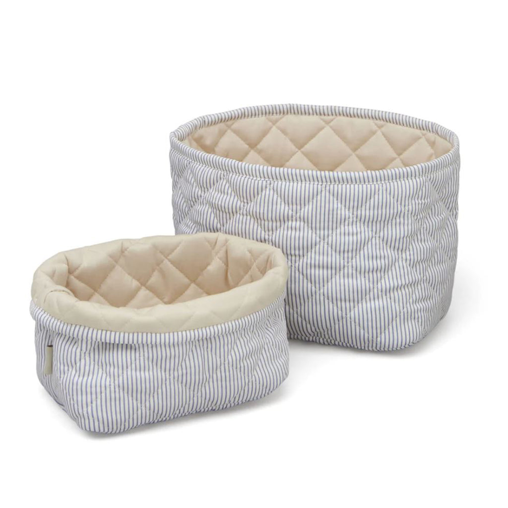 Cam Cam quiltet oppbevaringskurv i stoff, sett m. 2 str. - Classic stripes blue/praline