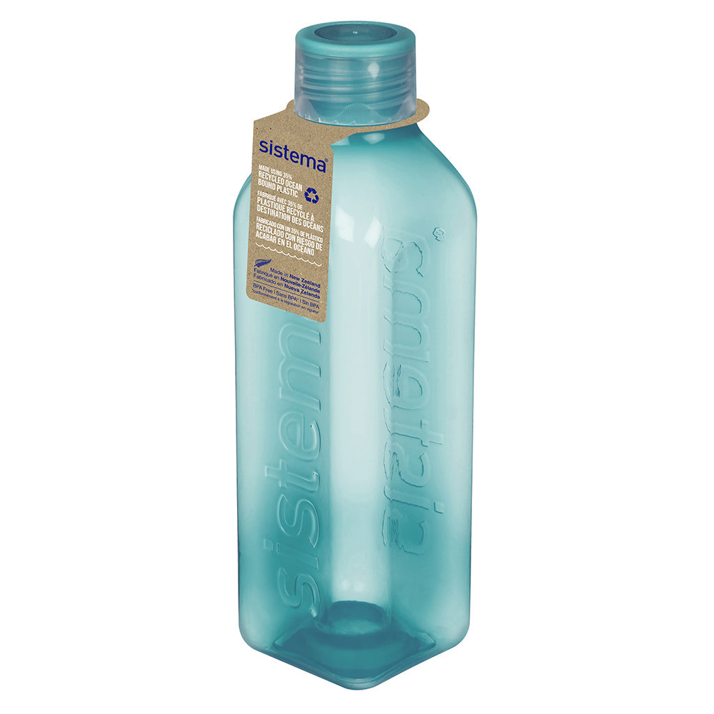 Sistema drikkedunk, Square bottle, 1 L, Teal stone med etiket