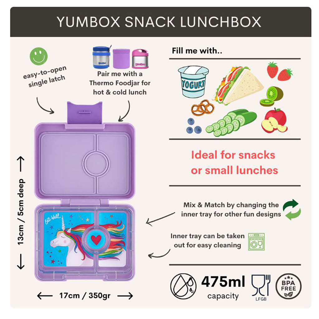 Yumbox matboks med 3 rom, Snack - Lavande Purple/unicorn