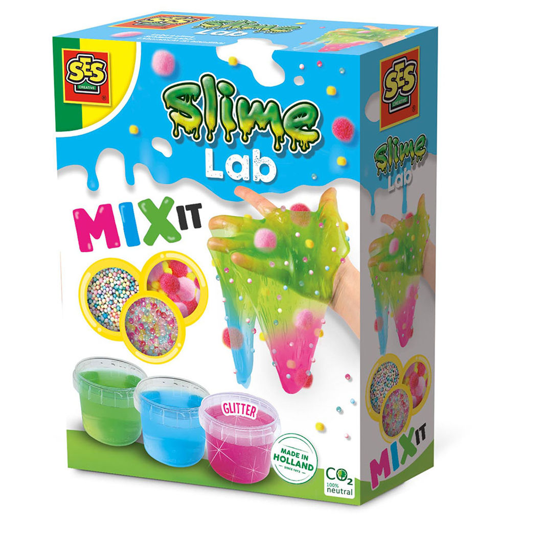 SES Creative Slim Laboratorie Mix æske med grøn, blå, og pink slim
