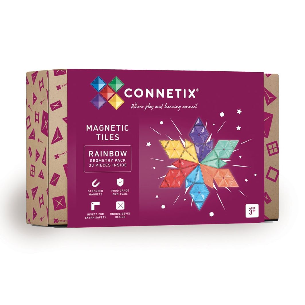 Connetix Geometry Pack, Magnetisk byggesæt m. 30 dele - Rainbow