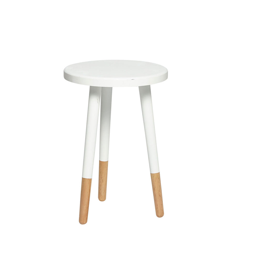 Hübsch skammel i tre, rund - hvit/natur