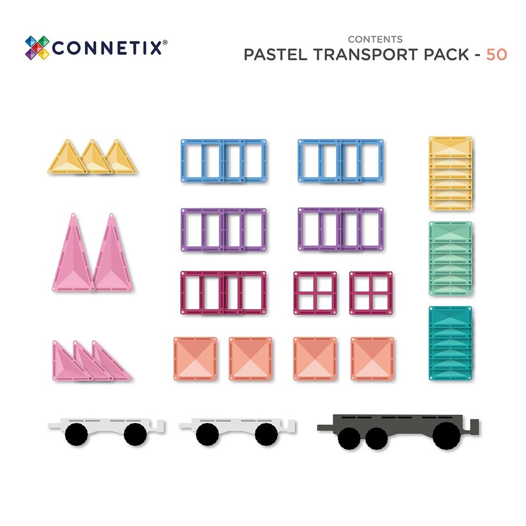 Connetix Transport Pack, Magnetisk byggesett med 50 deler - Pastell