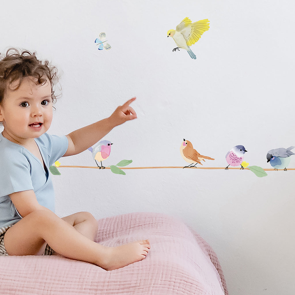 Mimi Lou wallsticker frise Gren med fugle