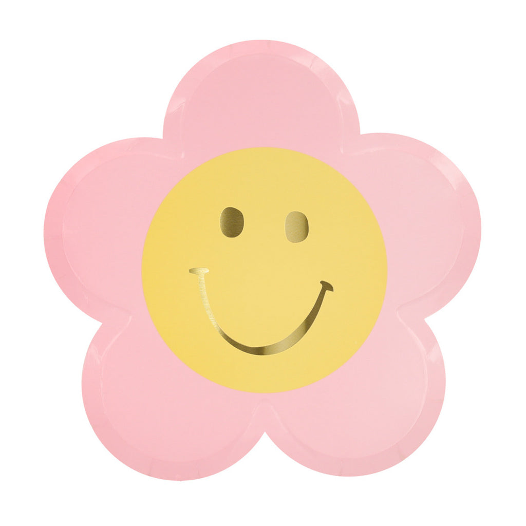 Meri Meri Paptallerkener, Happy face flowers - 8 stk.