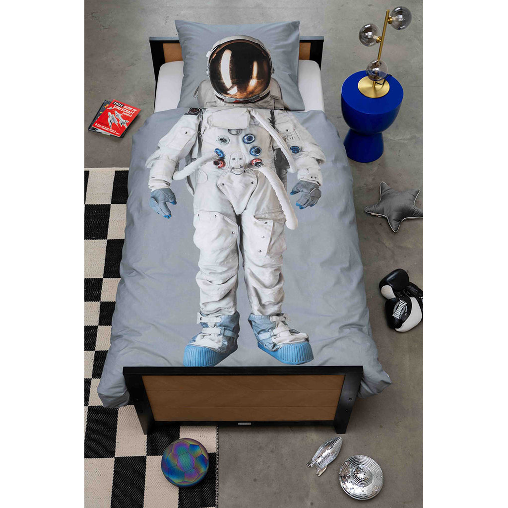 Snurk økologisk sengetøy til voksne – Astronaut grey space