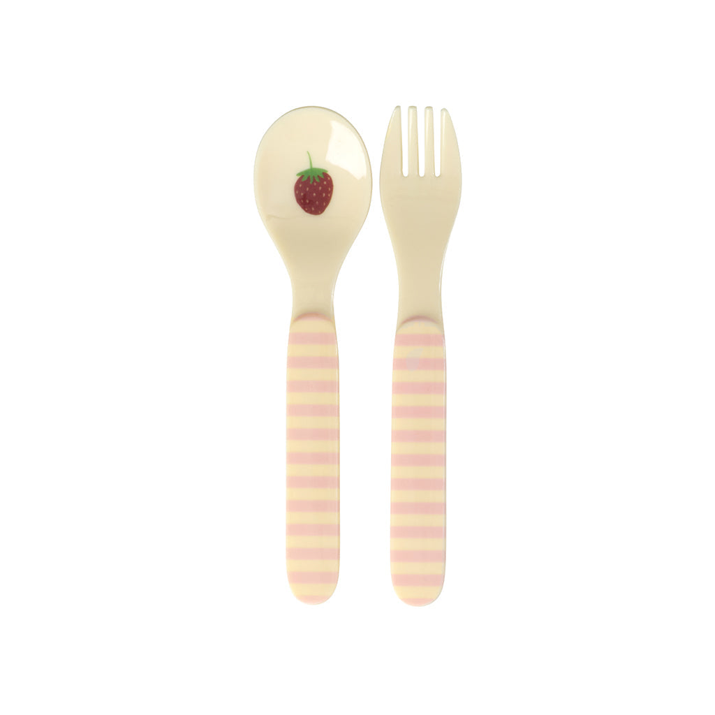 Rice Babyske og gaffel i melamin, Pink ABC