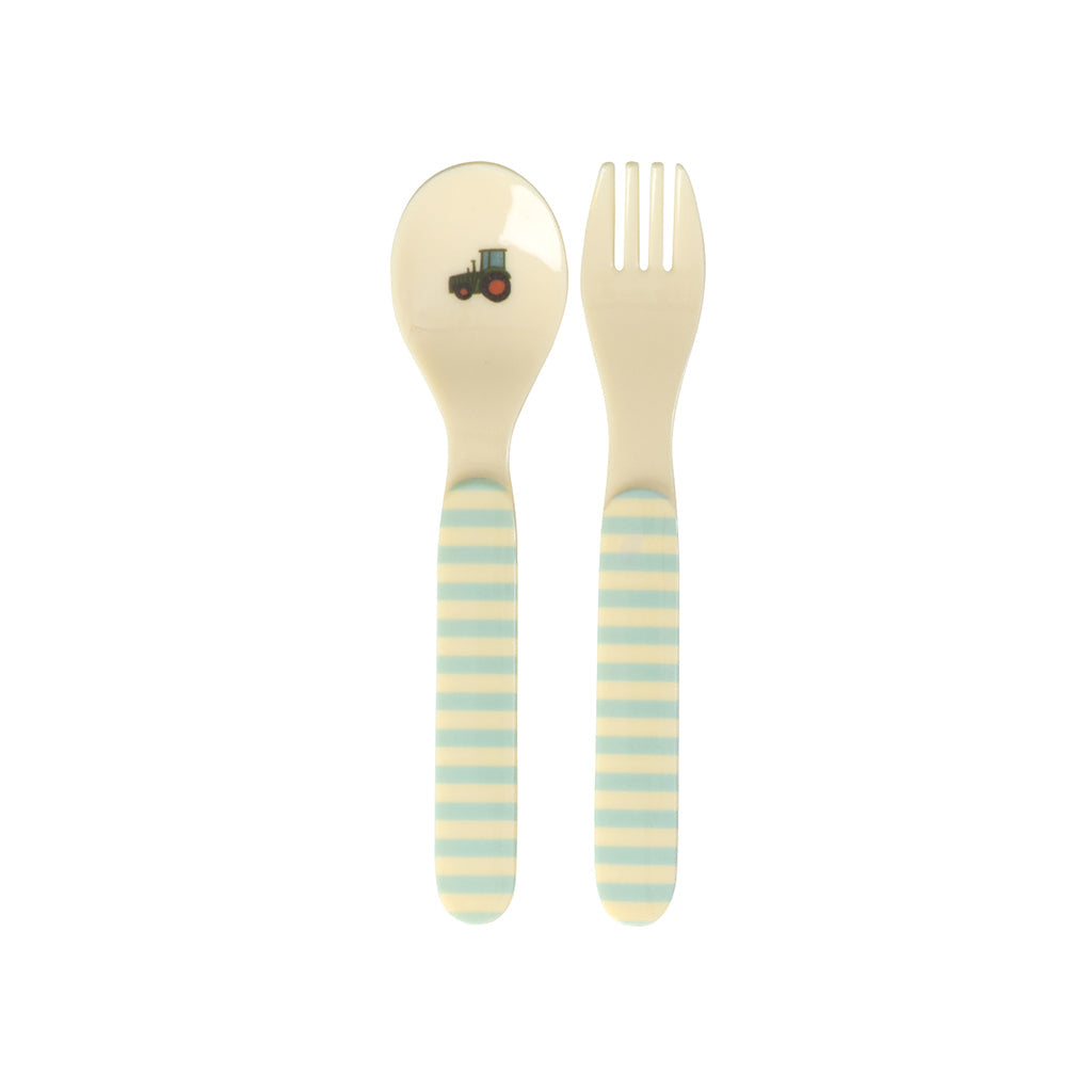 Rice Babyske og gaffel i melamin, Blue ABC