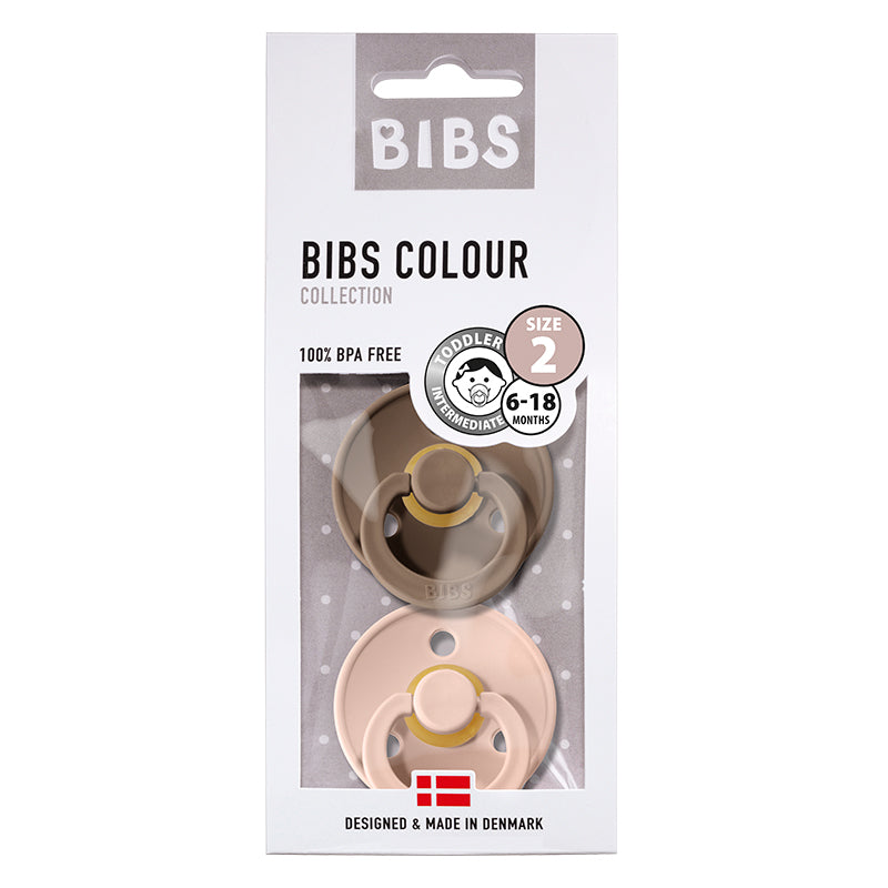 Bibs 2-pk, smokker i naturgummi, str. 2 - dark oak/blush