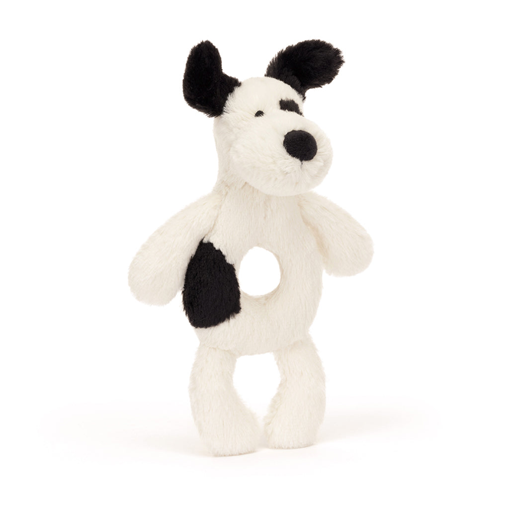 Baby Jellycat ringrangle, Hund, sort/krem - 15 cm