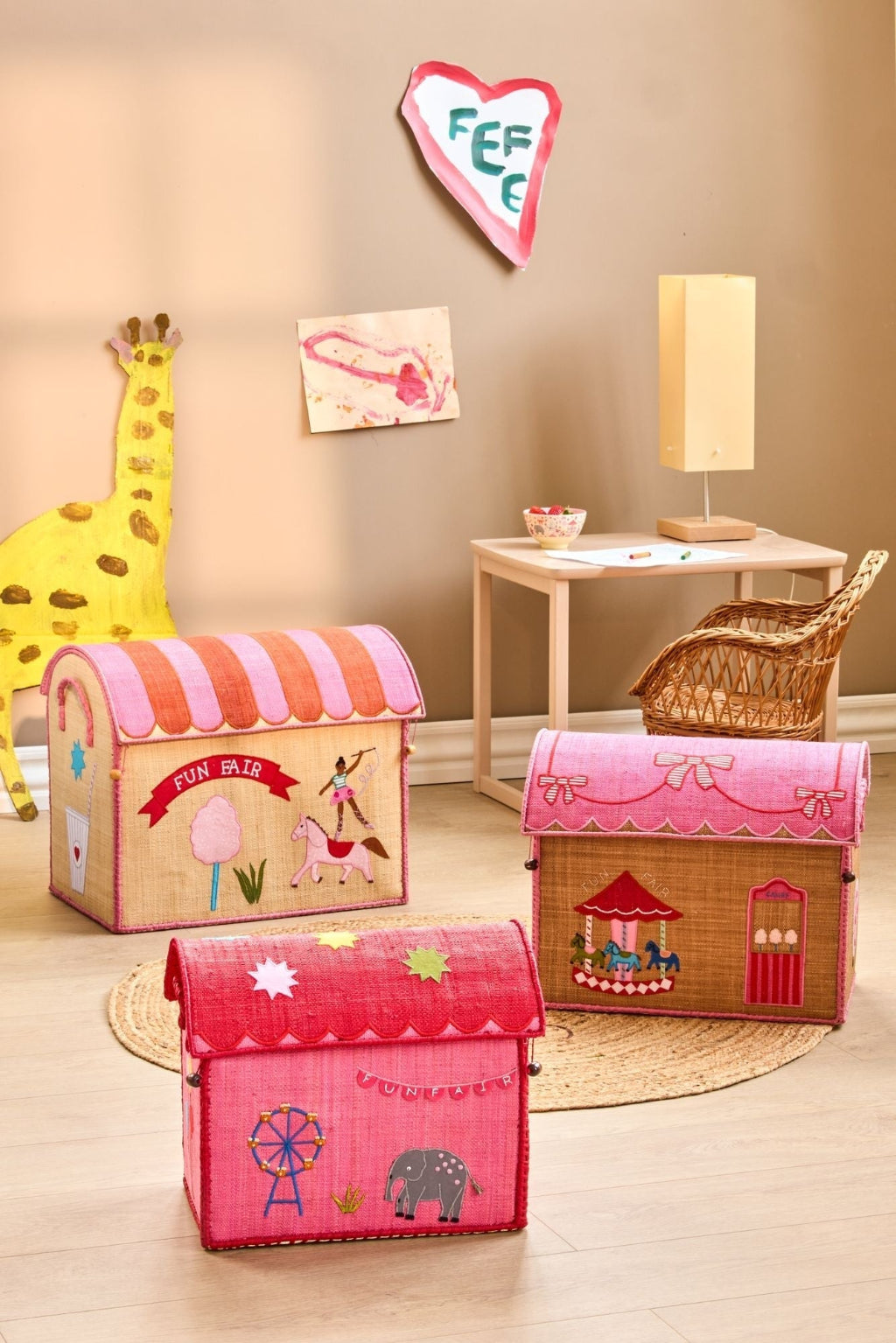 Rice kurvehus til oppbevaring, Pink - Fun Fair Theme