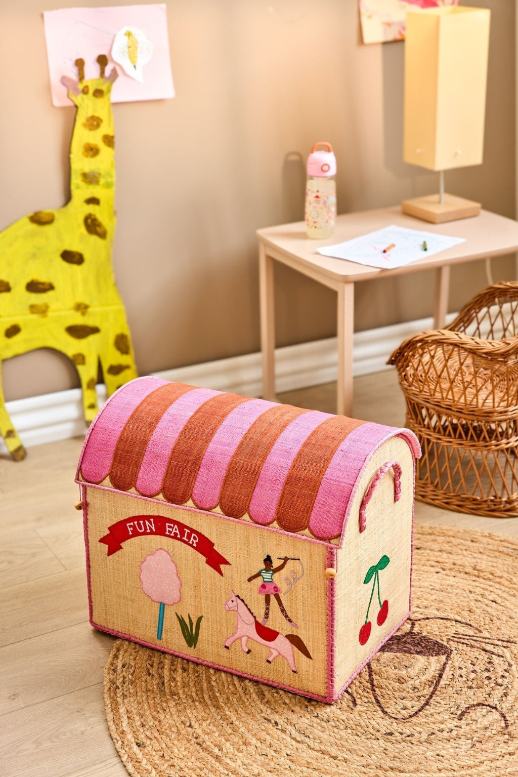 Rice kurvehus til oppbevaring, Pink - Fun Fair Theme