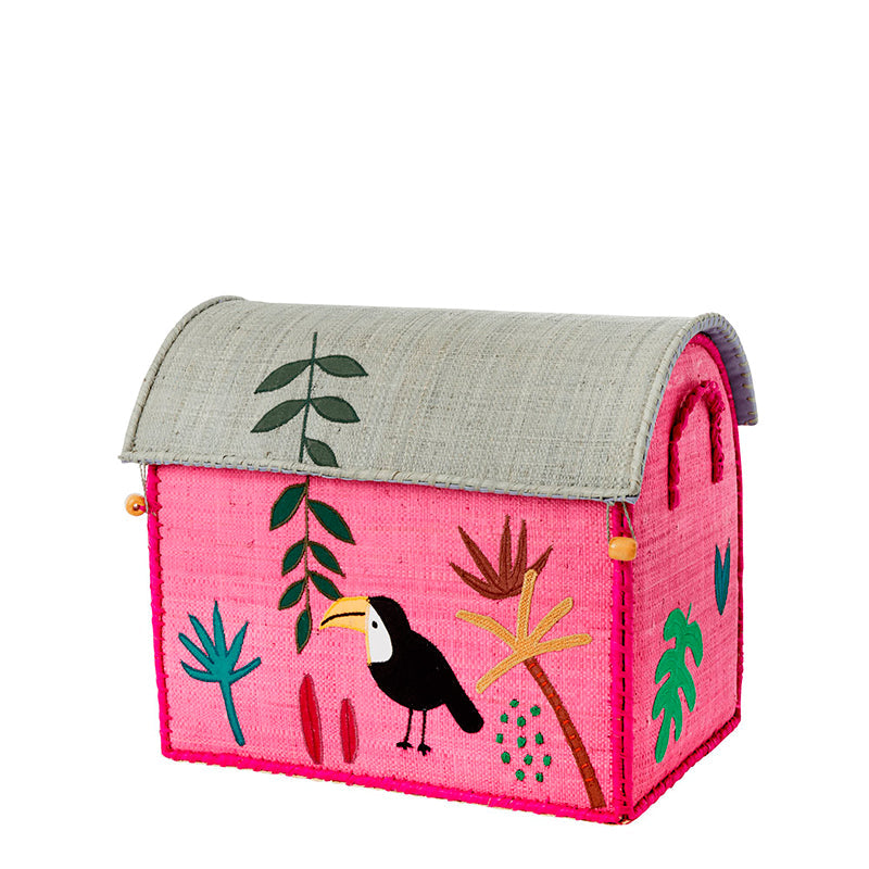 RICE Kurvehus til oppbevaring, Jungle tema - Pink