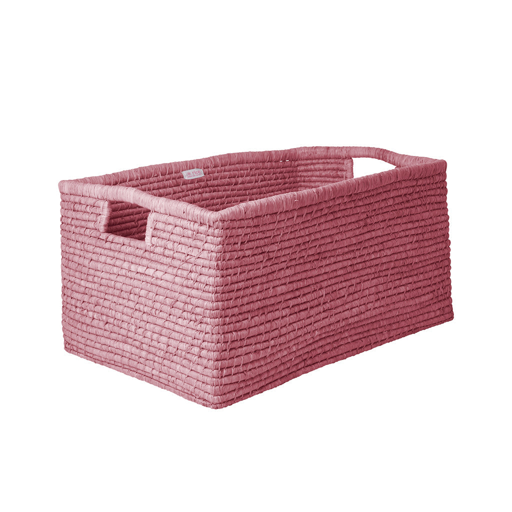 Rice kurv m håndtag, Ekstra stor, rektangulær raffia opbevaringskurv pink