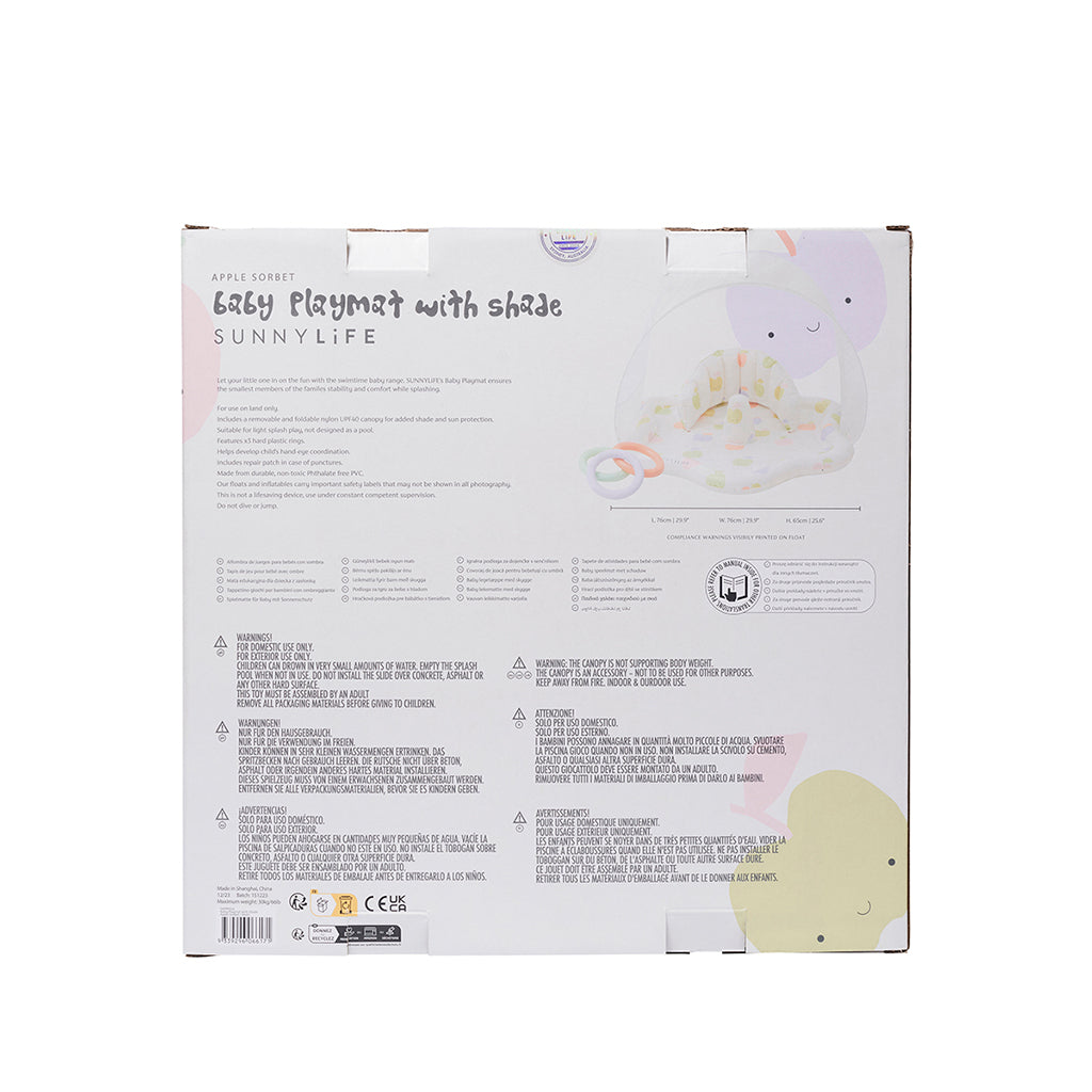 Sunnylife oppusteligt babyleketeppe med solskjerm, Apple sortbet multi