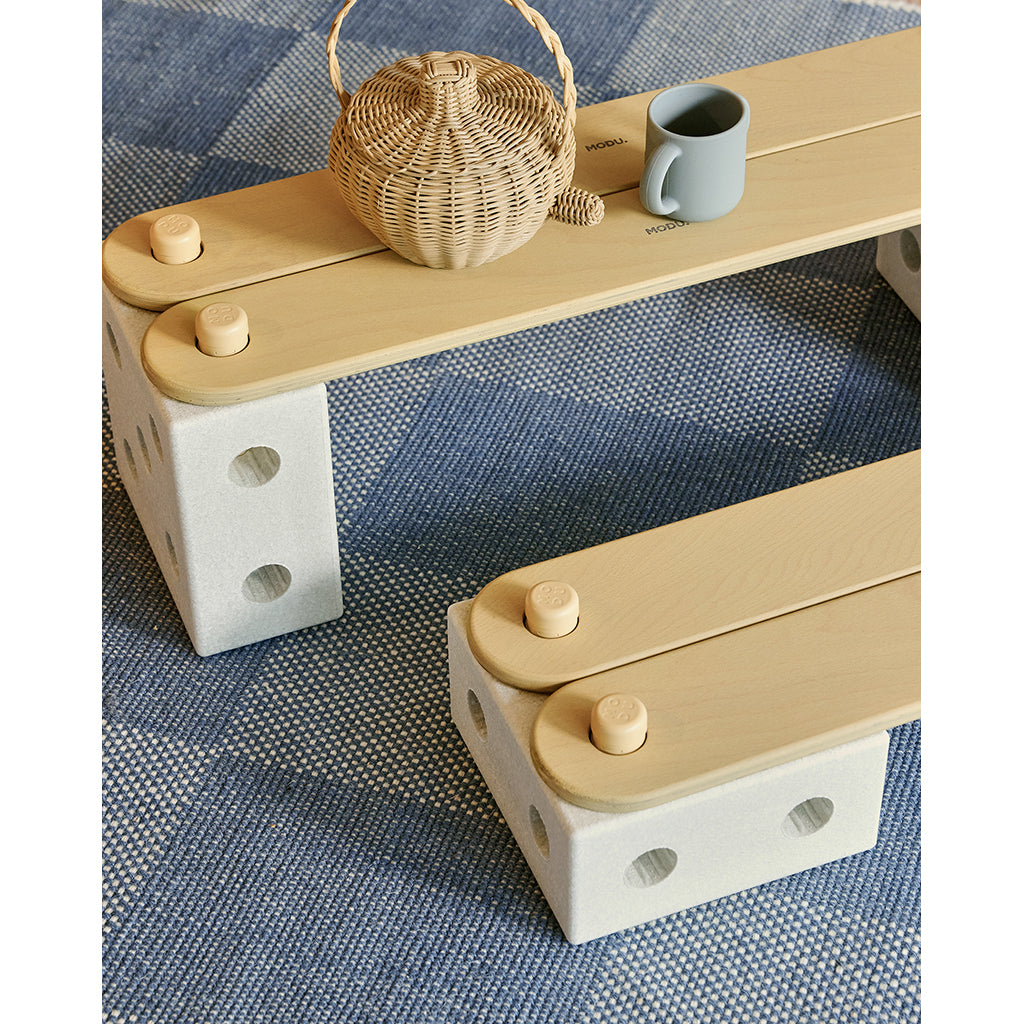 Modu Balance track, balansebane i tre og skumklosser – Sand grey/ Honey yellow