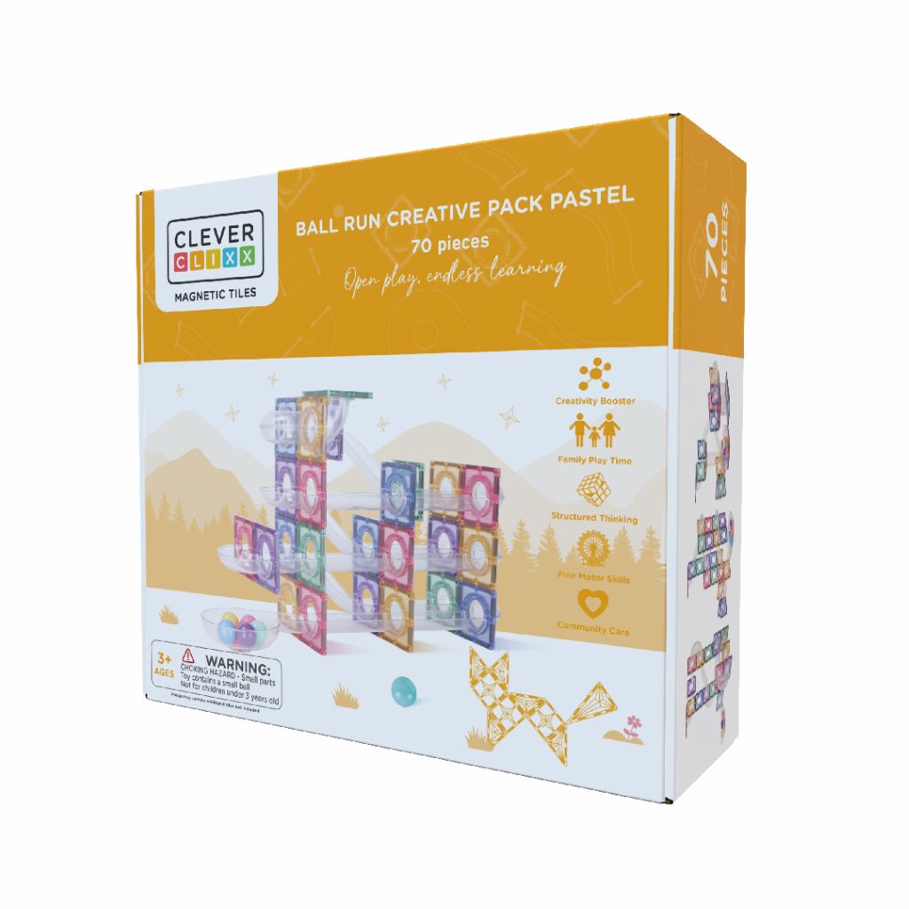 Cleverclixx Magnetisk byggelek, Ball Run Creative pack, Patel 70 stk
