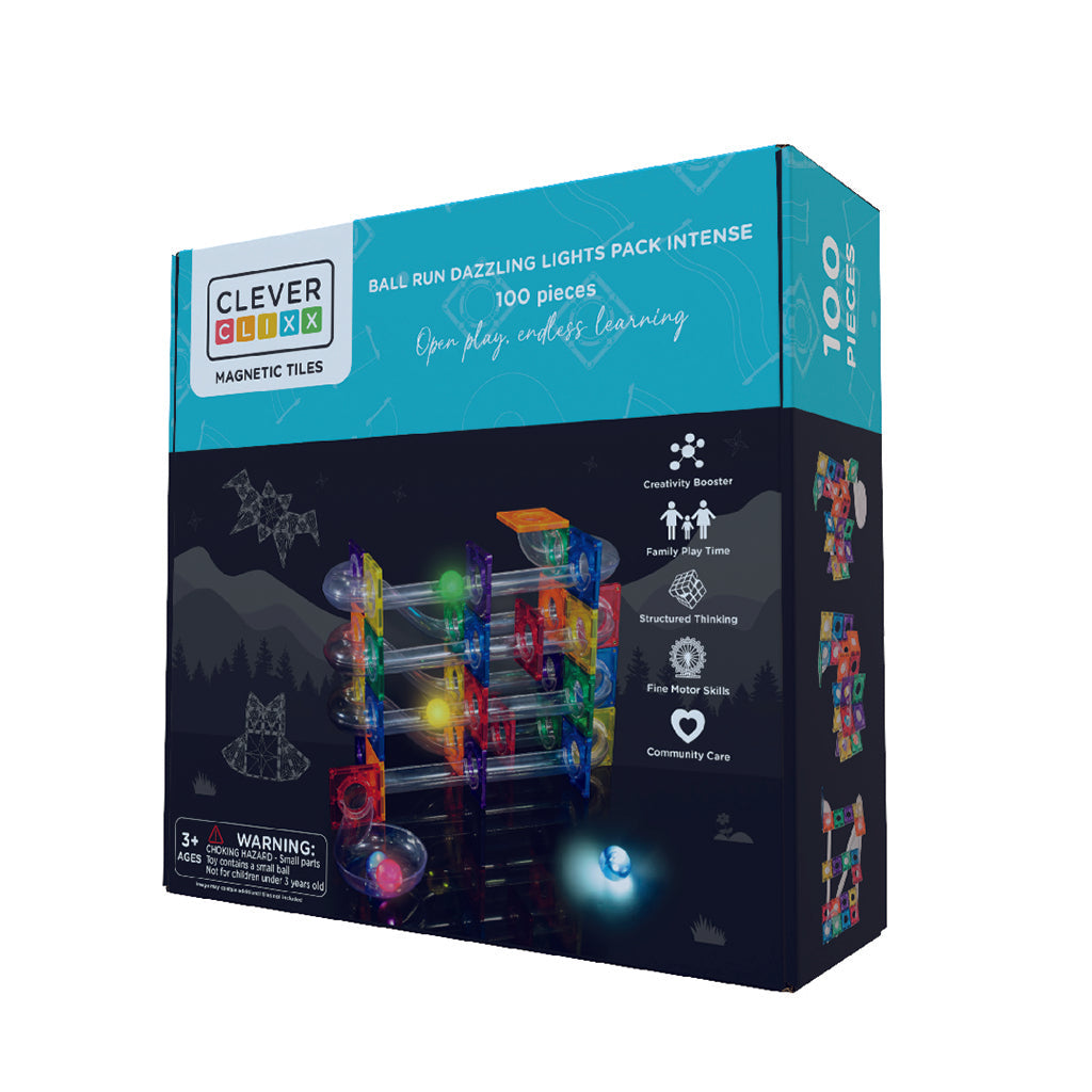 Cleverclixx Magnetisk byggesett, Kulebane, Dazzling Lights Pack Intense – 100 deler