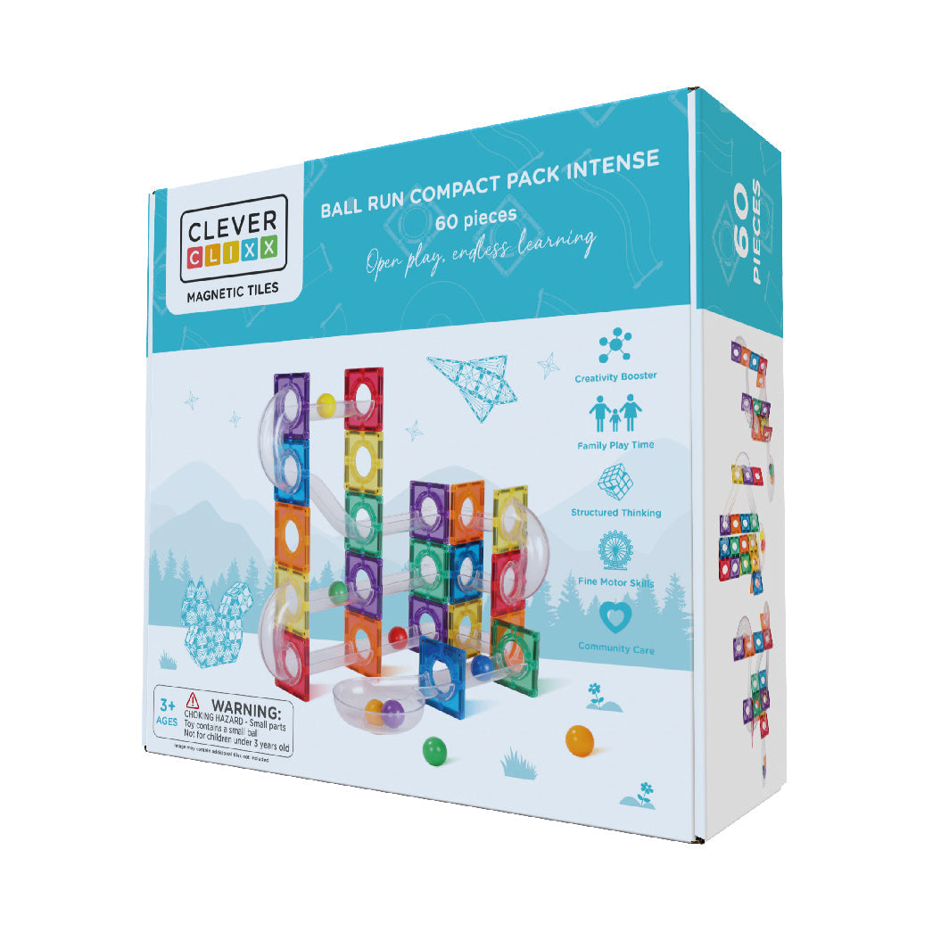 Cleverclixx Magnetisk byggesett, Ball run Intense - 60 deler