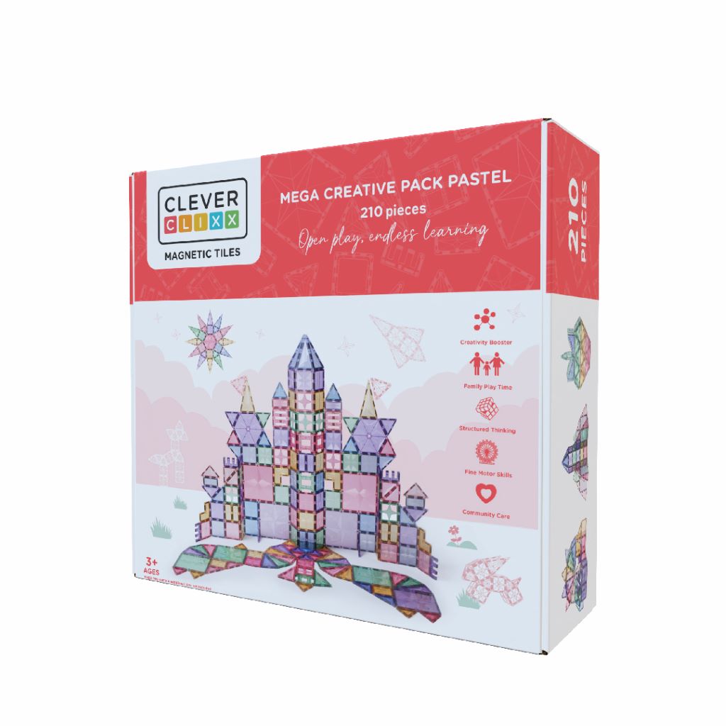 Cleverclixx magnetisk byggeleg Mega Creative Pack Pastel 210pcs kasse